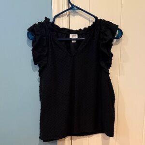 J. Crew Black Textured Ruffle Blouse